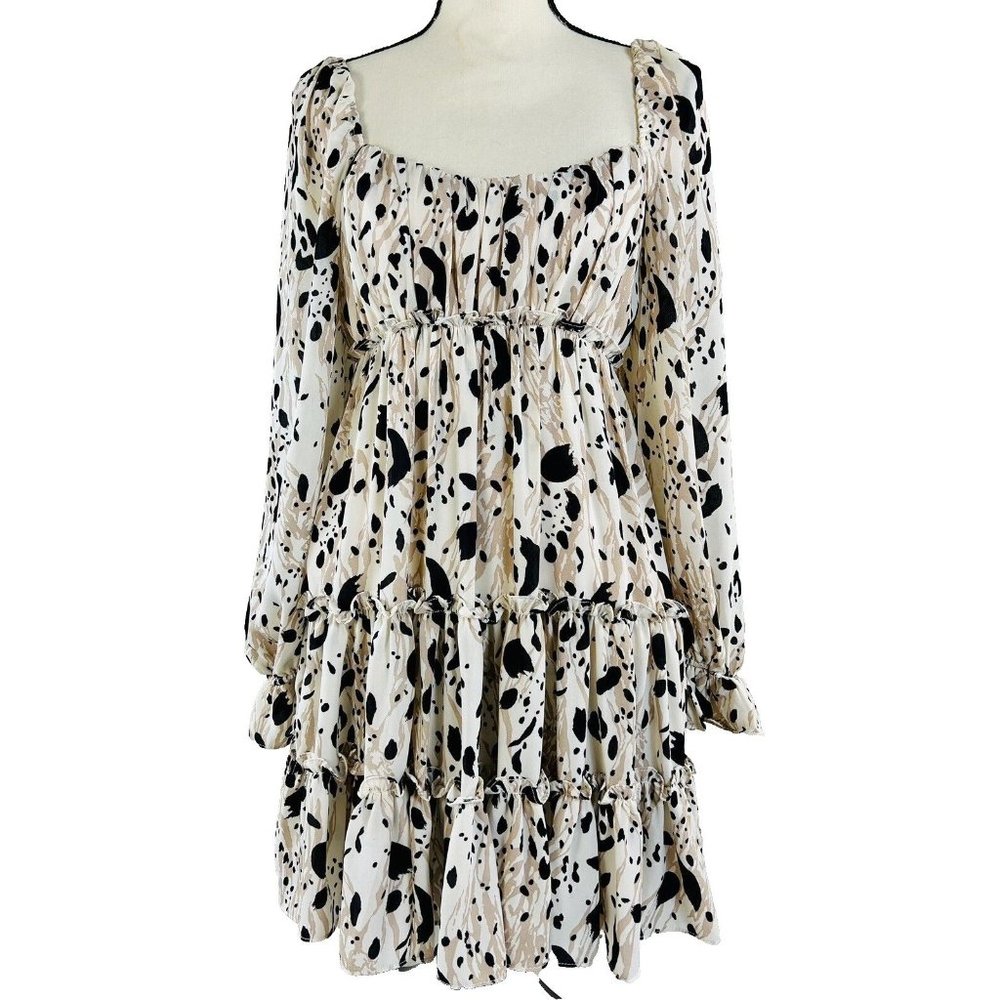 Buddy Love Chiffon Tiered Short White Black Tan Empire Waist Mini Dress Size S